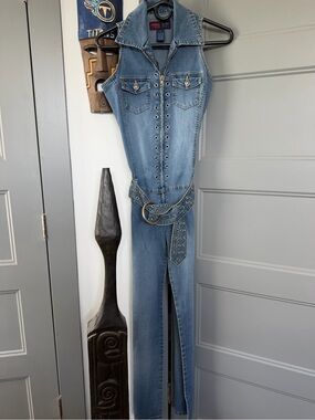 Younique Light Blue Stretch Denim Jean Junpsuit - 90’s